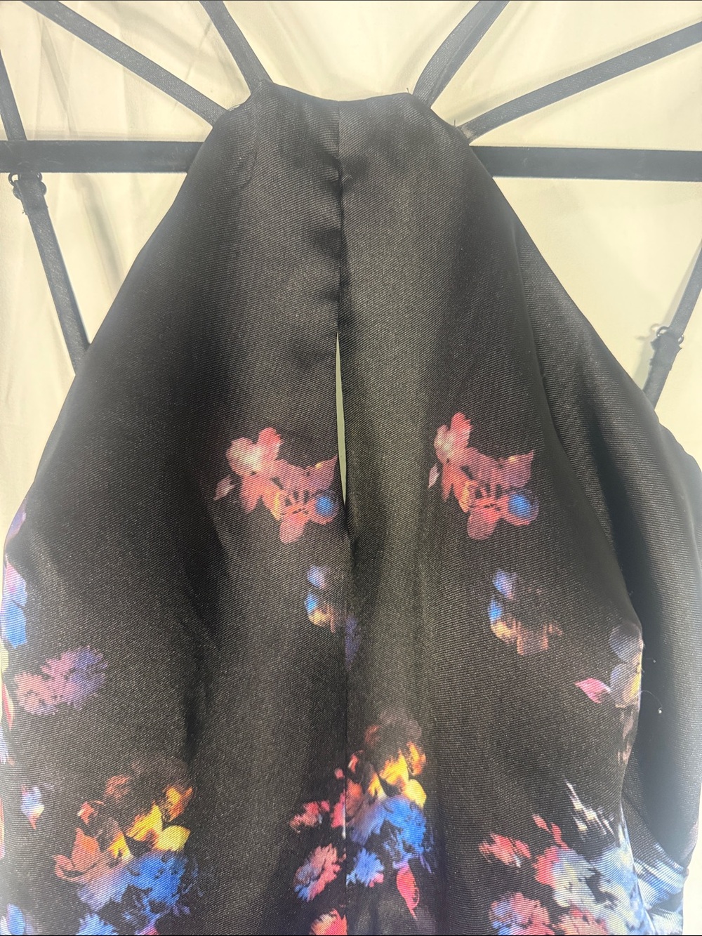 MORGAN & CO BLACK FLORAL HALTER PROM GOWN SZ 1/2 - Picture 4 of 10